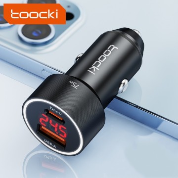 Toocki 75W Aluminum Alloy Digital Display Car Charger with Under Voltage Protection A+C Dual Port Fast Charging