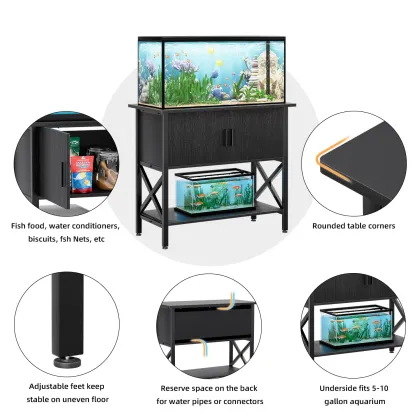 Modern 40-50 Gallon Fish Tank Stand with Cabinet Storage