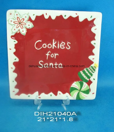 Hand-Painted Ceramic Square Santa Cookie Plate