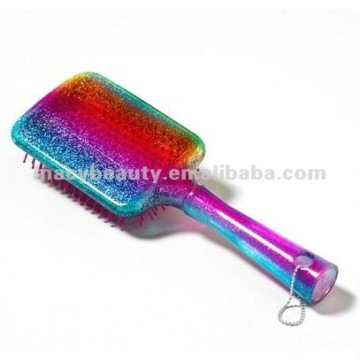 Glitter rainbow design paddle hair brush