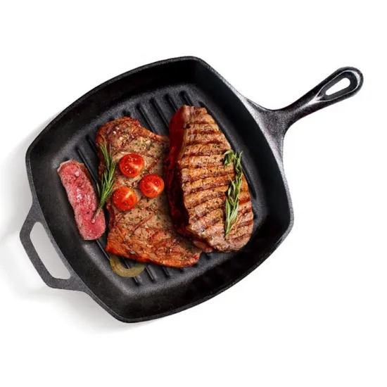 Durable Rectangular Cast Iron Skillet Set with Two Curved Handles
