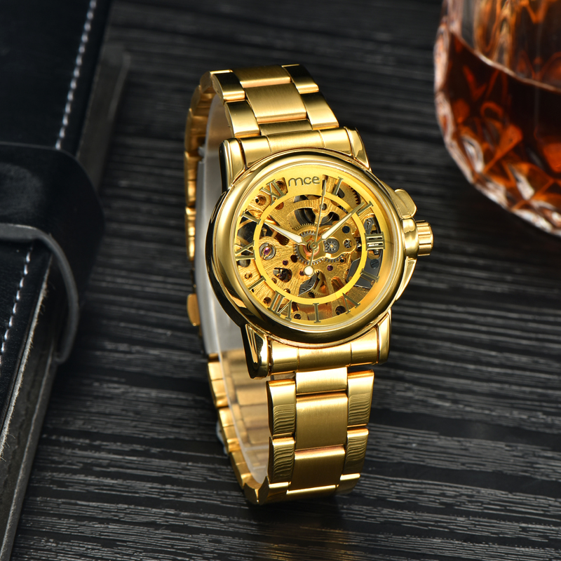 Gold mechanical fashion skeleton watch custom Gold mechanical fashion skeleton watch custom