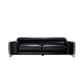 Modern Black Leather Sofa with Chrome Legs