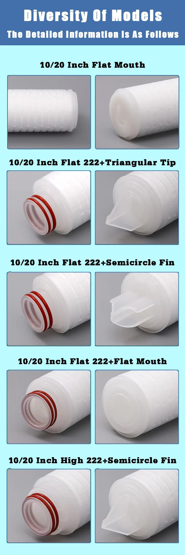 10.diversity of models pleated filter cartridge