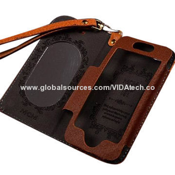 PU Leather Case with Card Slot and Mirror, for iPhone 5/5S Factory