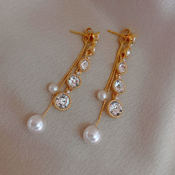 BOOM 925 Silver Nails Pearl Earrings - Long Drop Earrings for Women
