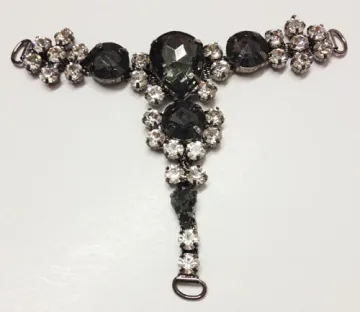 Women`s Stylish Flats Diamante Sandals Trim, Black Stone and Rhinestone Sandals Chain for T Bar Sandals