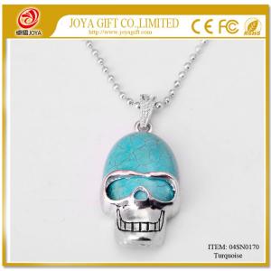 Turquoise Skull Gemstone Pendant Necklace with Silver chain