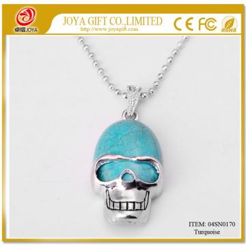 Turquoise Skull Gemstone Pendant Necklace with Silver chain