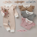 Newborn Baby Boy Girls Clothes Solid Color Round Neck Long Sleeve Cotton Romper Jumpsuit for Kids