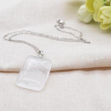 Natural Rectangle Crystal Quartz Healing Pendant Necklace with 16inch Silver Chain