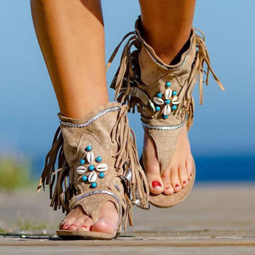 Women's Retro Sandals Gladiator Ladies Clip Toe Vintage Boots Casual Tassel Rome Fashion Summer Woman Shoes Female 2020 New