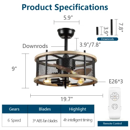 Modern Ceiling Fan Lights 2022: Hot Sale Cage Ceiling Fan With Light