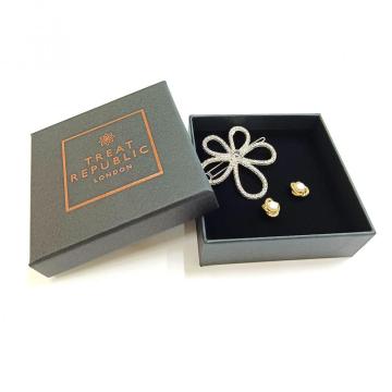 Lid Base Black Jewelry Paper Box with Foam