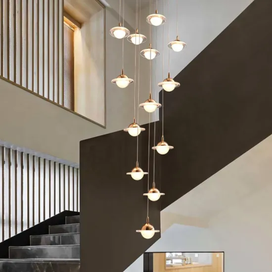 Modern Luxury Home Interior: Dining Room, Staircase Décor with Crystal Chandeliers & Pendant Lights