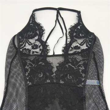 Frauen sexy Modewimpernspitze und Netzbodysuit