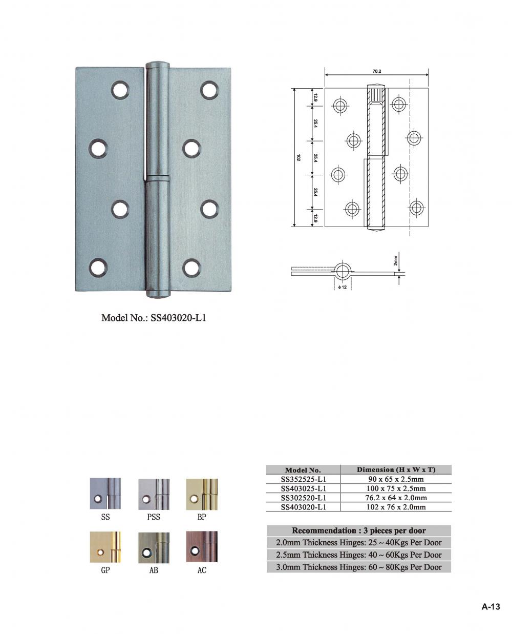 180° stainless steel door hinge