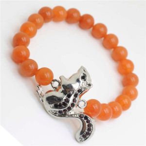 Red Aventurine Gemstone Bracelet with Diamante alloy squirrel Piece