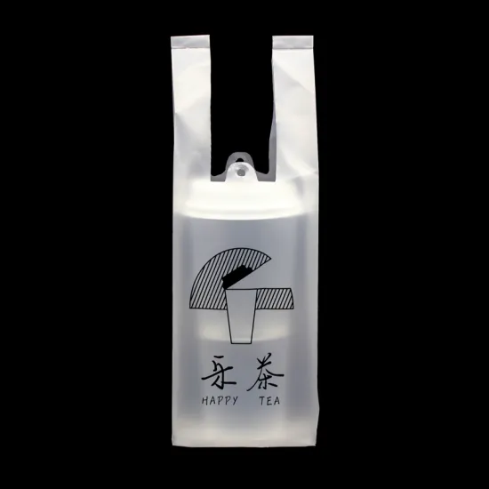 Durable Supermarket White Logo Plastic Vest Milk Tea Bag
