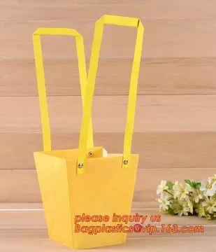 Yellow Organza Packing Pouch Golden Flower Wedding Favors Gift Bags, Plastic Plant Carry Bags, PP bag with handles plant PP bag