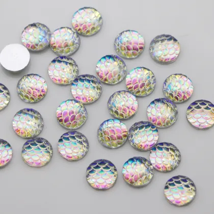 AB Color Fish Scale Iridescent Cabochon Resin Fish Scale Round Cabochon Mermaid Fish Scale 11MM Spacer Mermaid Party