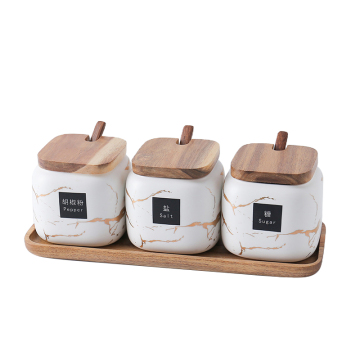 Nordic Marble Kitchen Seasoning Container Set with Spoon and Bamboo Tray