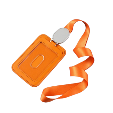 Custom Logo Vertical PU Leather ID Card Holder with Retractable Lanyard