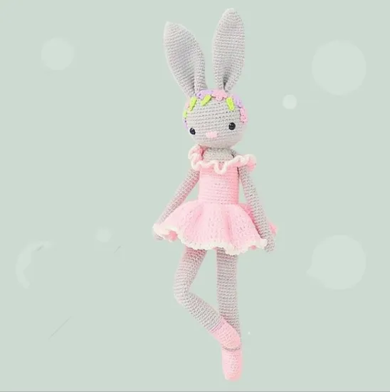 Fashion Milk Cotton Yarn Crochet Custom Size Safe Organic Bunny Plush Toys Crochet Rabbit Toy