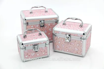 Shining pink ser of 3 cosmetic box with handle