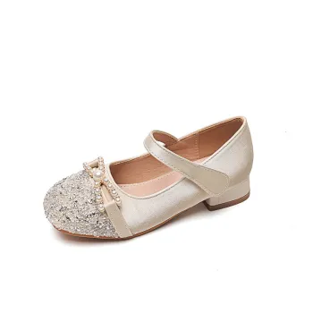 2025 Girls Leather Soft Bottom Comfortable High Heel Crystal Shoes