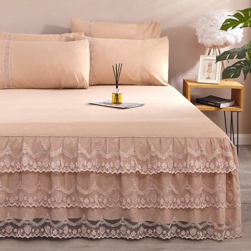 Solid color quilted bed skirt king