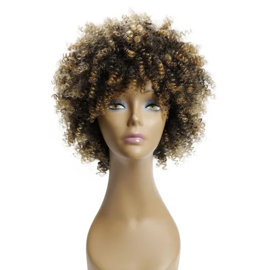 Popular African Natural Synthetic curly Hair Lace Front Wigs Brown Wig afro curl spring twist synthetic hair wig for black women