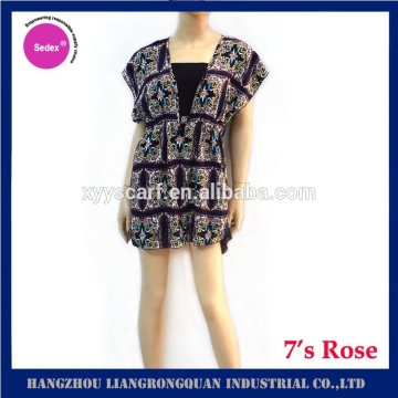 2016 fashion summer printing V neck cotton sexy mini women skirt dress