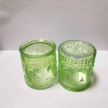 Colored glass blue green candle holder