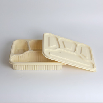 Corn Starch Biodegradable Bento Box with Divider, 4 Holes