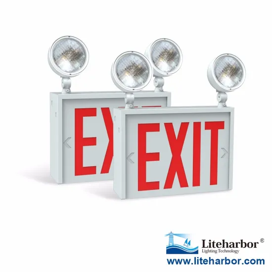 Universal J-box Mounting Pattern Red or Green Letter Colors Exit & Emergency Light Combo