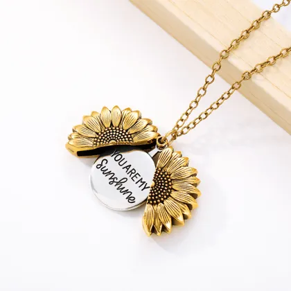 Retro Engraved 'You Are My Sunshine' Stainless Steel Pendant Necklace with Sunflower Design