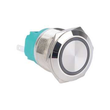 12V Illuminated Push Button Switch - W01 22mm Flat Head Ring LED Light