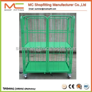 2 doors folding metal warehouse logisitc moving mesh roll container with wheels