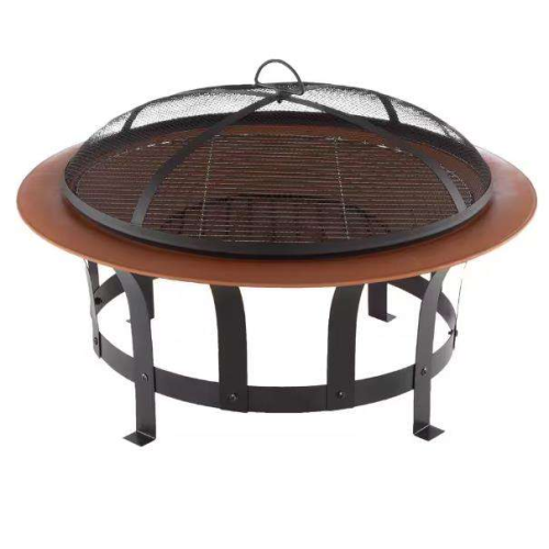 Copper Round Steel Fire Pit with Grilling Grate