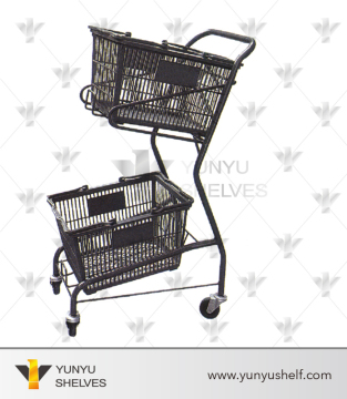 two tier double basket shopping trolley with wheel