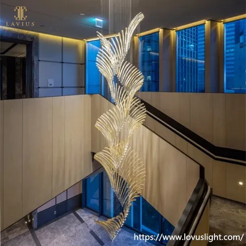 Modern design large project glass chandelier for hotel stairs