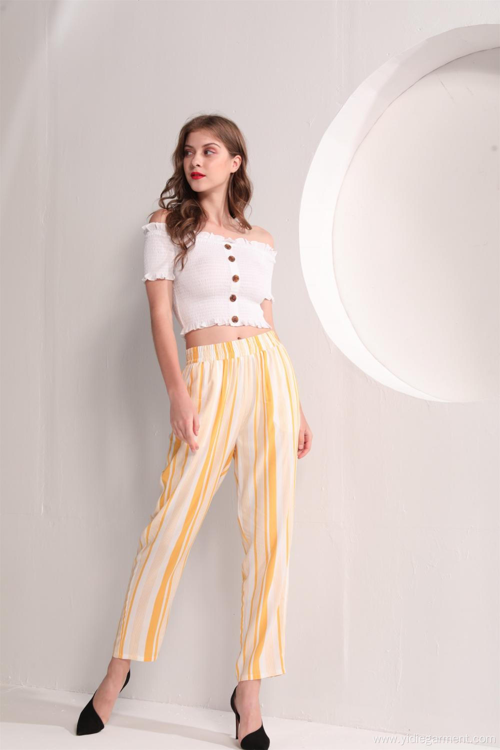 Yellow Stripe Viscose Summer Trousers