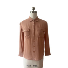 Button Down Blouse Shirt Orange Brown