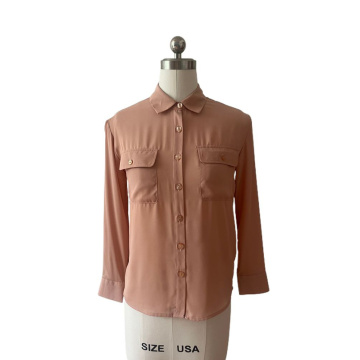 Button Down Blouse Shirt Orange Brown