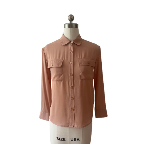 Button Down Blouse Shirt Orange Brown