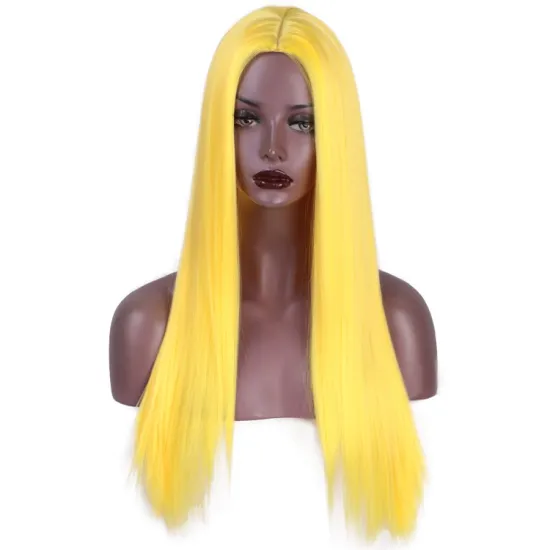 Vigorous Long Straight Yellow Wigs for Women Natural Hairline Middle Part Heat Resistant Fiber Synthetic Wigs for Black Women