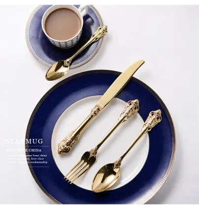 Royal Luxury Curved Handle Gold Flatware Sets