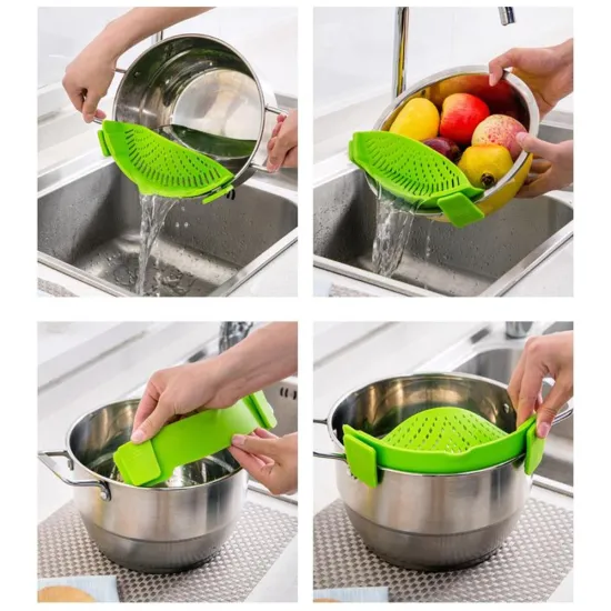2017 newest creative kitchen silicone snap n clip pan pot filter for pasta