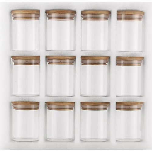 Airtight 12 Piece Borosilicate Glass Spice Storage Jars